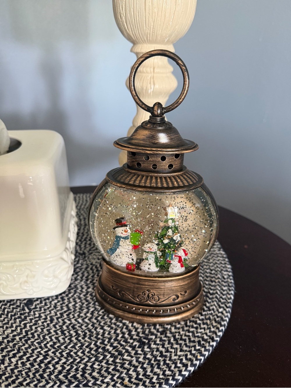 Bronze Snowman Lantern Snow Globe - Holiday Home Accent